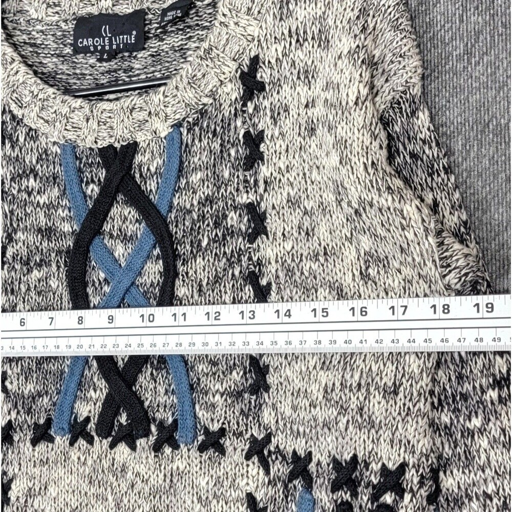 Carole Little Sweater Womens Large Heathered Black White Geometric 3/4 Sleeve - Picture 6 of 11